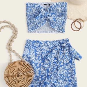 SHEIN Floral Blue Two Piece Set